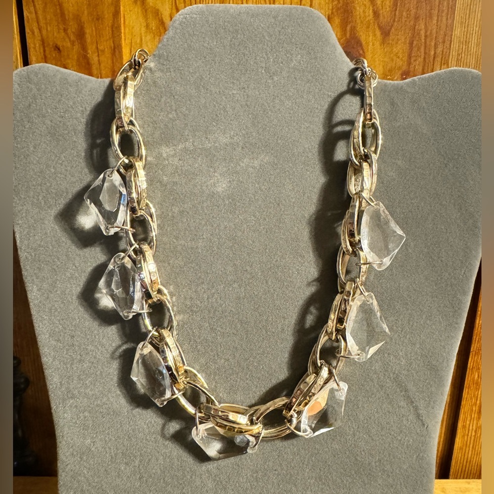 Chunky Silver Tone Beaded Statement Necklace